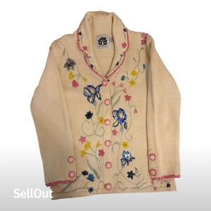Storybook Knits Women's XS Floral Embellished Cardigan Sweater Vintage